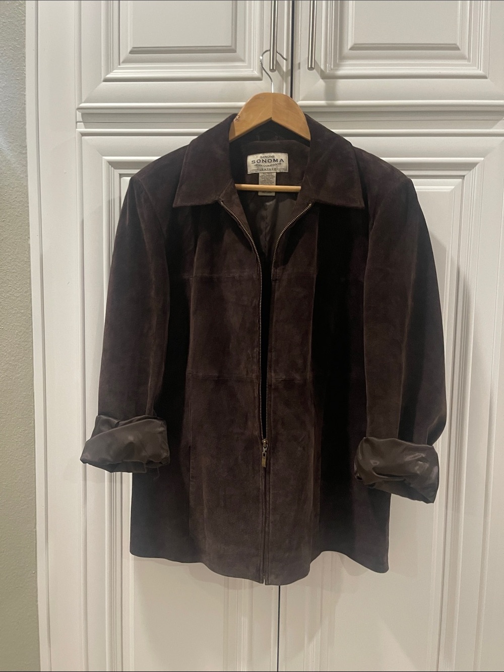 Vintage Genuine Sonoma Jean Co Dark Chocolate Brown Suede Leather Zip Jacket XL - Picture 3 of 13